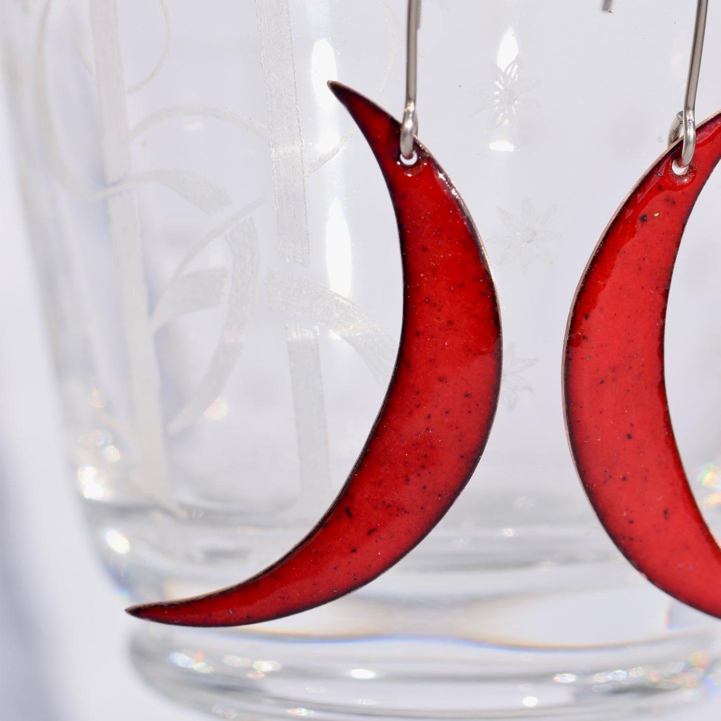 Large Red Crescent moon dangles