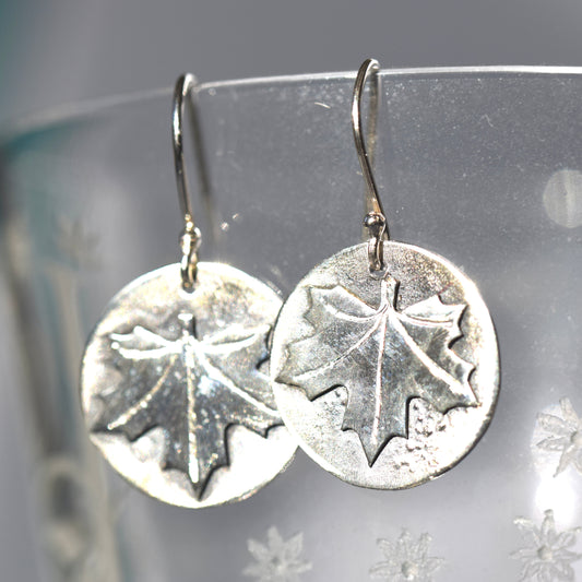 Maple Leaf Earrings in Silver