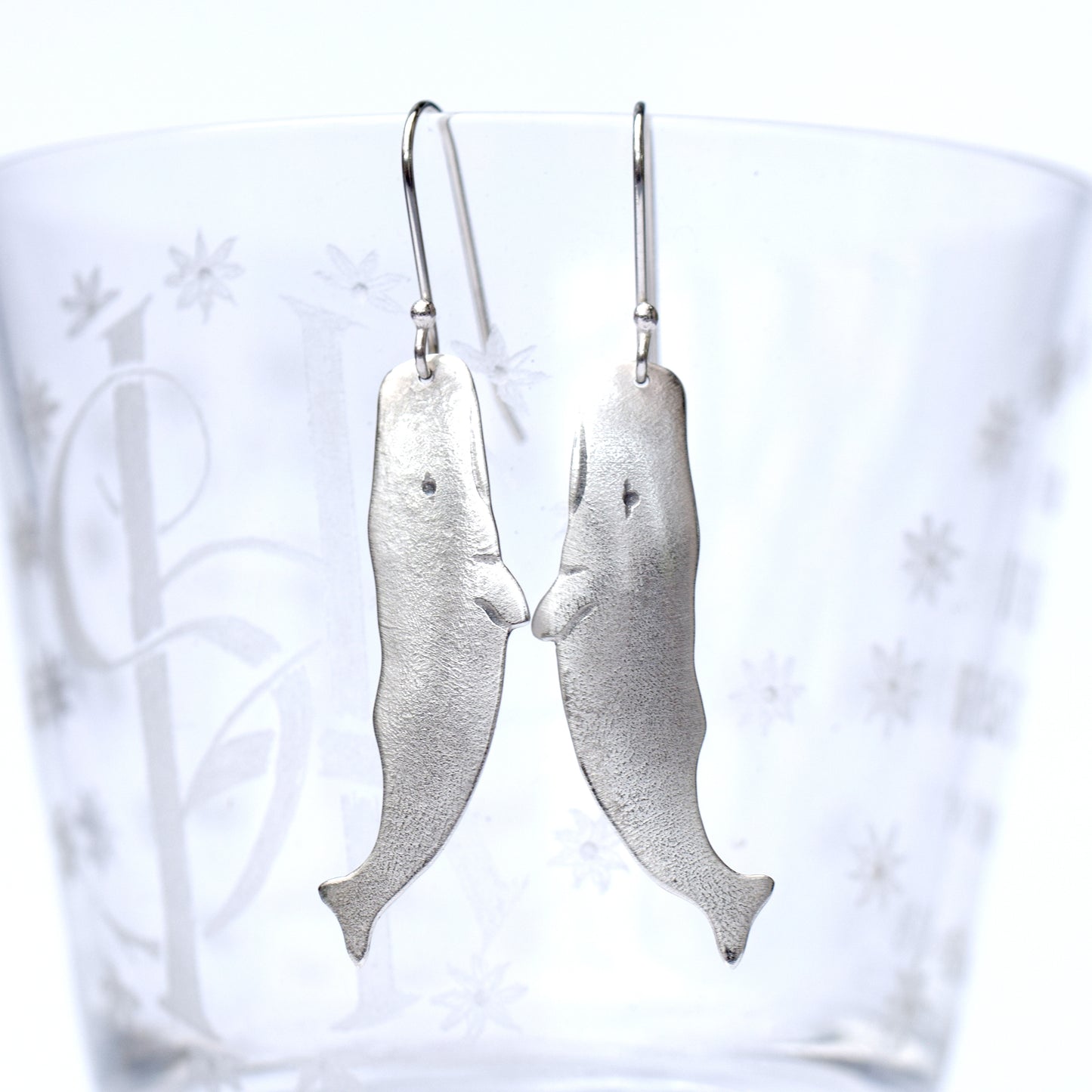 Sperm whale dangle earrings in Sterling silver