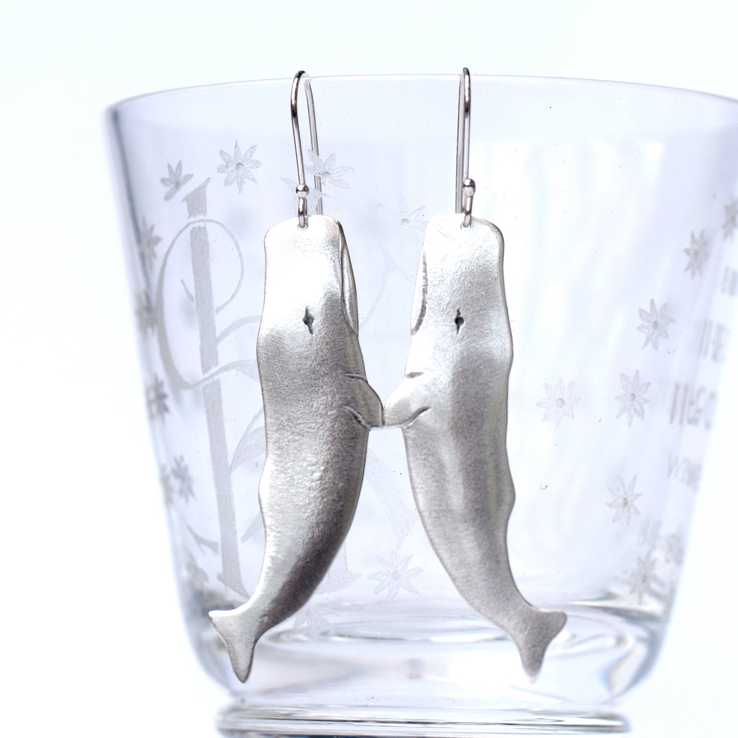 Sperm whale dangle earrings in Sterling silver